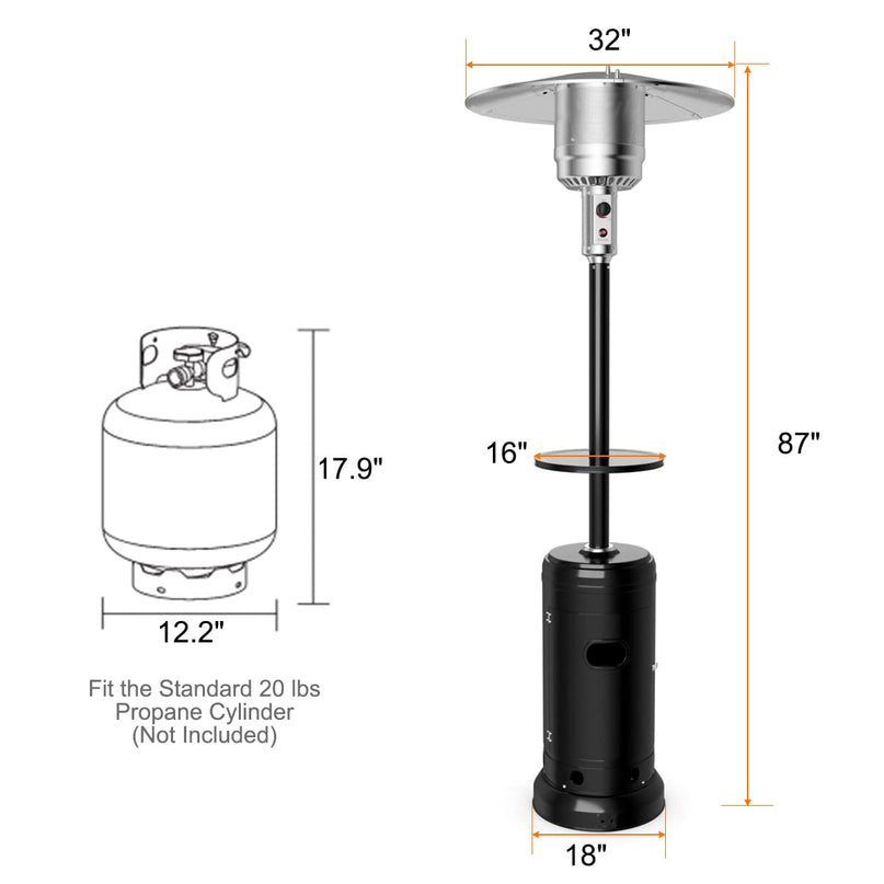Giantex 50000 BTU Outdoor Propane Heater, Patio Heater with Height Adjustable Shelf Tabletop & Wheels