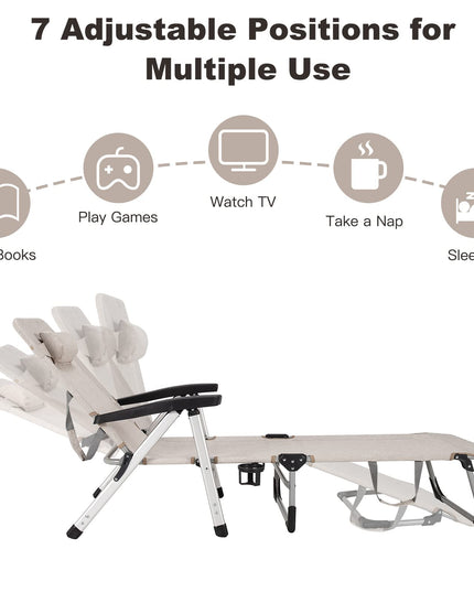 Patio Chaise Lounge Chair 7 Adjustable Position Folding Camping Cot