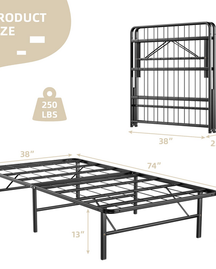 14 Inch Foldable Metal Mattress Foundation | Heavy Duty Bed Frame with Steel Slat