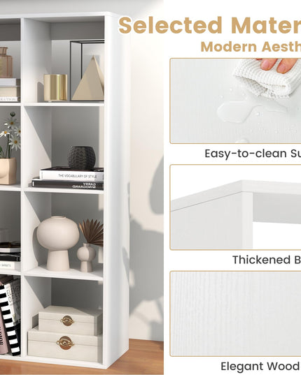 Giantex 8-Cube Bookcase, White Cubby Bookshelf w/Back Guardrail & Anti-Tipping Kits