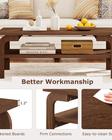 Table basse moderne du milieu du siècle Giantex de 119 cm à 2 niveaux rectangulaire avec étagère de rangement