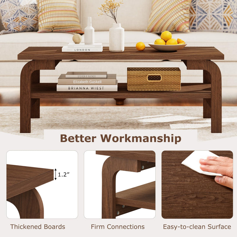 Table basse moderne du milieu du siècle Giantex de 119 cm à 2 niveaux rectangulaire avec étagère de rangement