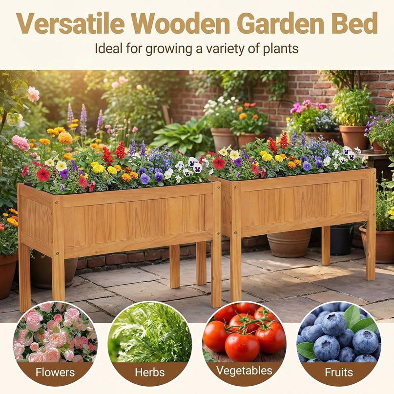 Giantex Solid Wooden Raised Garden Bed w/Legs (35"L x 16"W x 24"H)