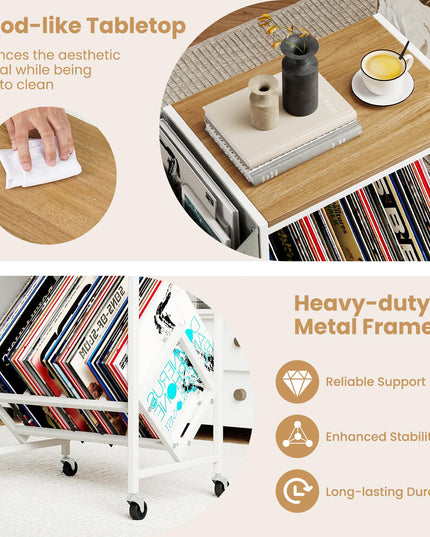 Giantex Rolling 2 Tier Turntable Stand with Storage Shelf Up to 130 Albums