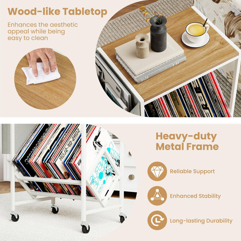 Giantex Rolling 2 Tier Turntable Stand with Storage Shelf Up to 130 Albums