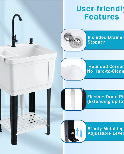 Freestanding Utility Sink with Faucet & Drain Kit