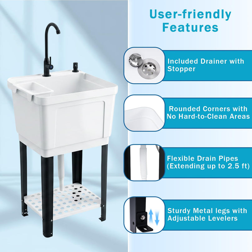 Freestanding Utility Sink with Faucet & Drain Kit