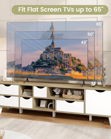 Giantex TV Stand for TVs up to 65”, Entertainment Center with 5 Drawers, 1 Cabinet, Television Stands for Bedroom, Oak