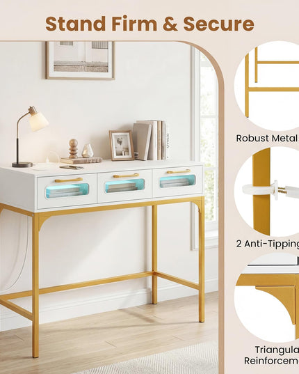 Giantex 35.5" Console Table with Charging Station & 3 Drawers