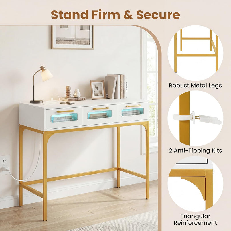 Giantex 35.5" Console Table with Charging Station & 3 Drawers