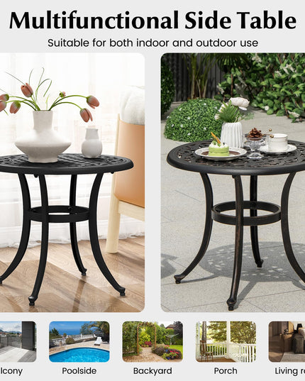 Giantex Patio Bistro Table, 24” Cast Aluminum Round Side Table, Outdoor Coffee Table for Porch, Pool, Backyard, Garden, Balcony
