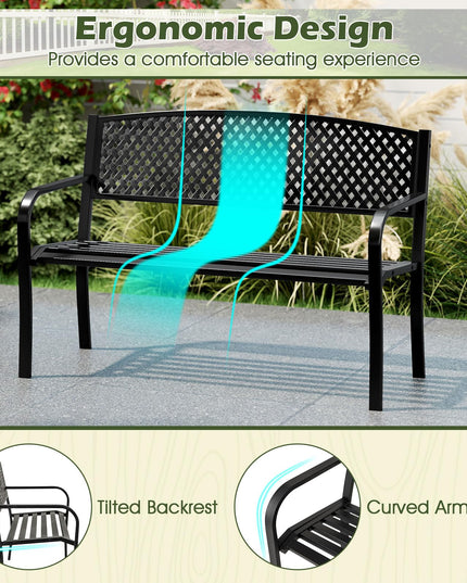 Giantex Metal Outdoor Bench with Mesh Pattern Backrest  Load 660Lbs