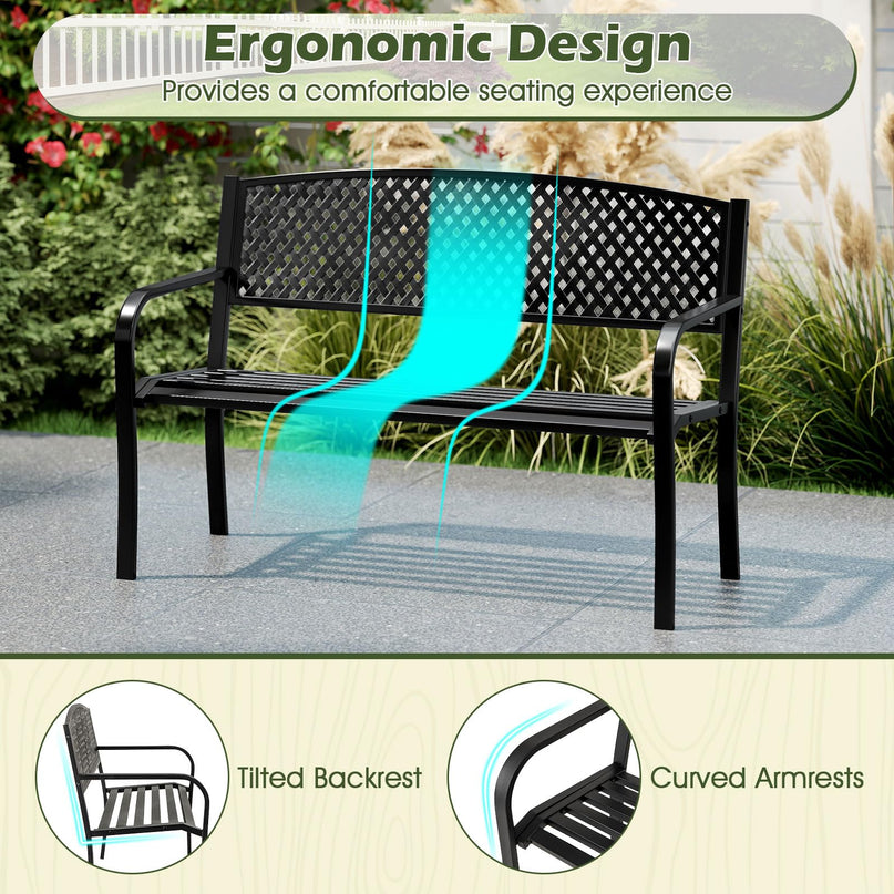Giantex Metal Outdoor Bench with Mesh Pattern Backrest  Load 660Lbs