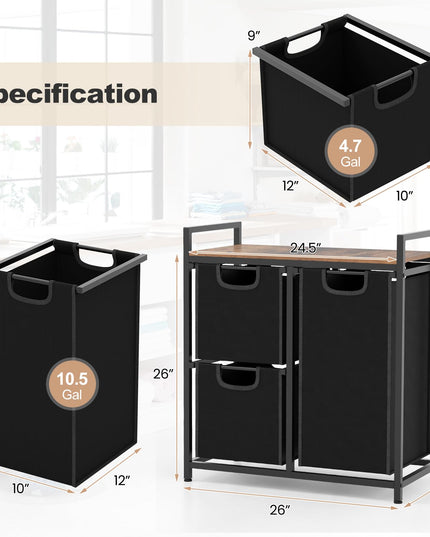 Giantex Laundry Hamper, Laundry Basket Organizer with 3 Pull-Out Removable Bags