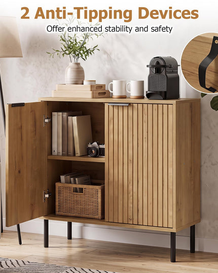 GIANTEX Fluted Buffet Cabinet | 2-Door Sideboard w/Storage