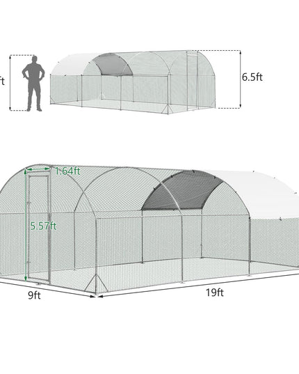 Giantex Metal Chicken Coop, Galvanized Walk-in Chicken Run with Waterproof PE Cover, Dome