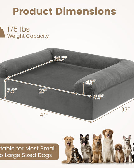 Giantex 40 inch Reversible Memory Foam Dog Sofa Bed with 3-Sided Bolsters
