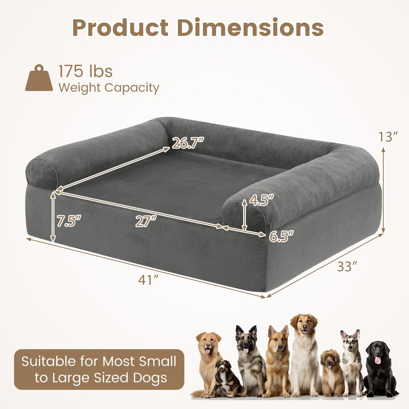 Giantex 40 inch Reversible Memory Foam Dog Sofa Bed with 3-Sided Bolsters