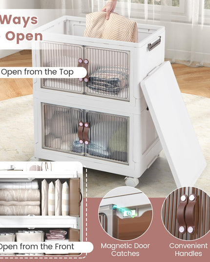 Giantex 3-tier Collapsible Storage Bins with Wheels and Lid