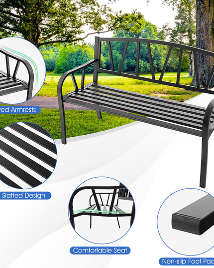 Giantex Garden Bench for Outside 50 Inch - Outdoor Bench with Rustproof Metal Frame, Black