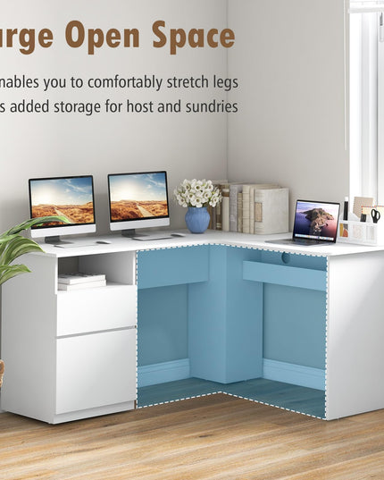 Giantex L Shaped Computer Desk with Drawers, 59" Corner Desk Workstation with Storage Shelf & Cable Holes