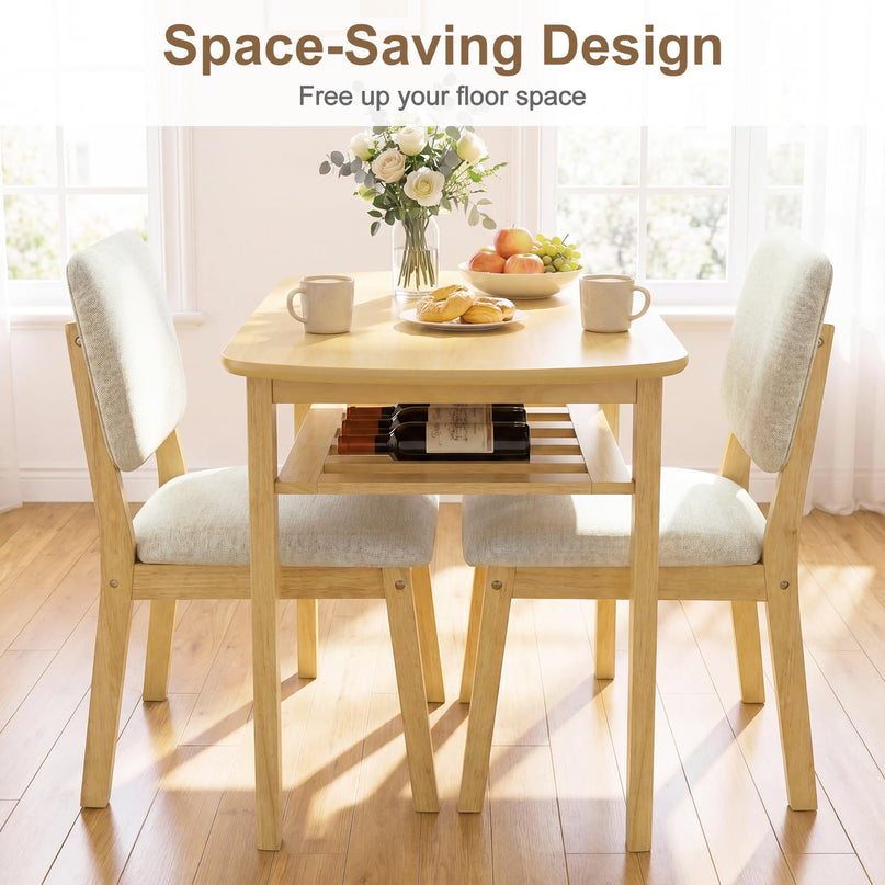 Giantex Dining Table Set for 2 | Space Saving Kitchen Table and Chairs Set w/Rubber Wood Frame