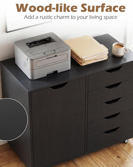 Giantex 5-Drawer File Cabinet with Door Mobile Printer Stand((31" W x 16" D x 25.5" H)