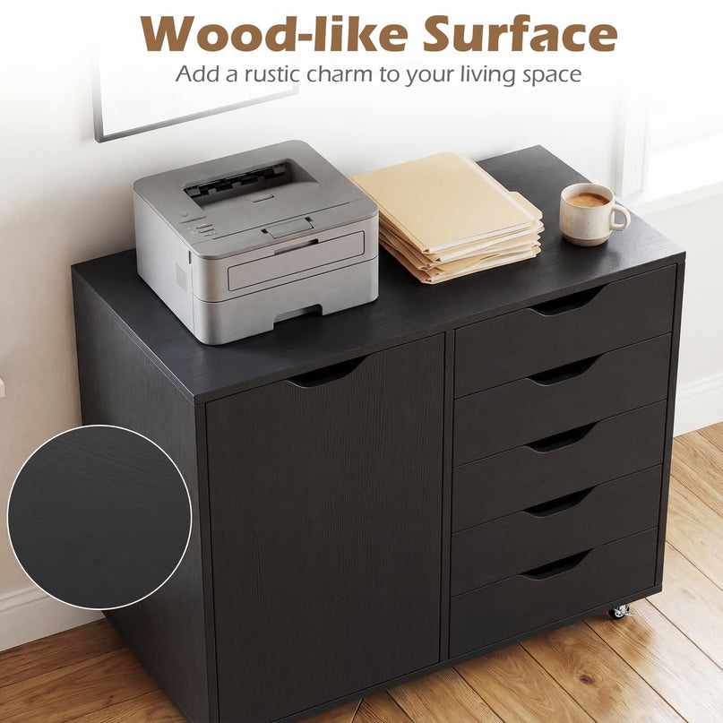 Giantex 5-Drawer File Cabinet with Door Mobile Printer Stand((31" W x 16" D x 25.5" H)
