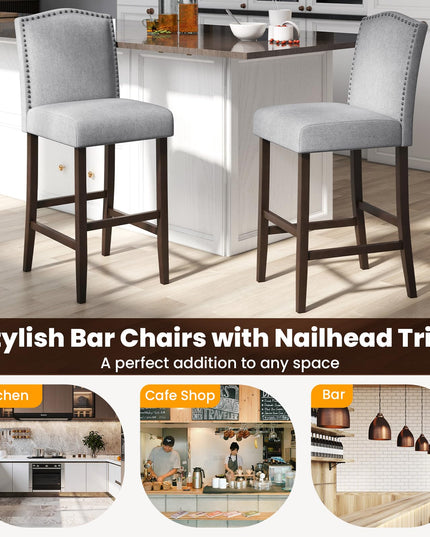 Giantex 30" Bar Stools Set of 2/4, Upholstered Bar Height Bar Chairs with Back & Rubber Wood Legs