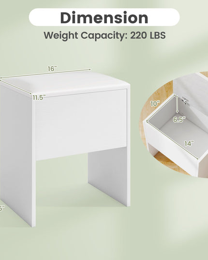 Vanity Stool with Hidden Storage with Soft Seat for Bedroom