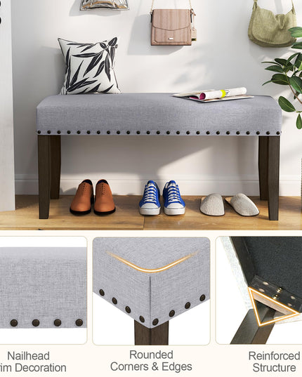 Giantex 42.5” Upholstered Entryway Bench, Set of 1/2 Dining Bench with Nailhead Trim