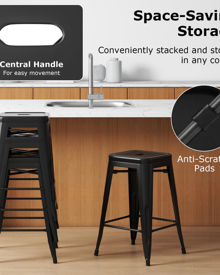 Giantex Metal Backless Bar Stools Set of 4, 24" Industrial Counter Height Bar Stools w/Cut-Out Handle, Footrest
