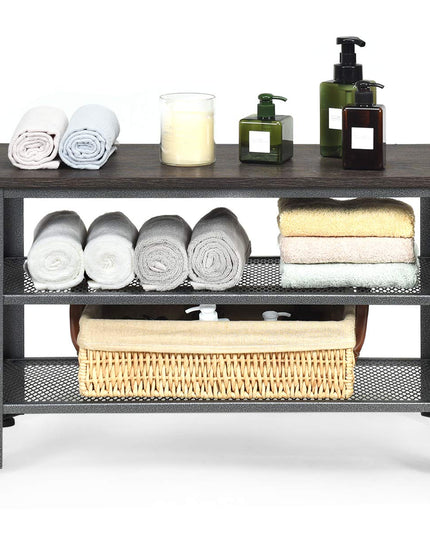Giantex 3-Tier Shoe Bench, Industrial Shoe Rack with 2 Mesh Storage Shelves