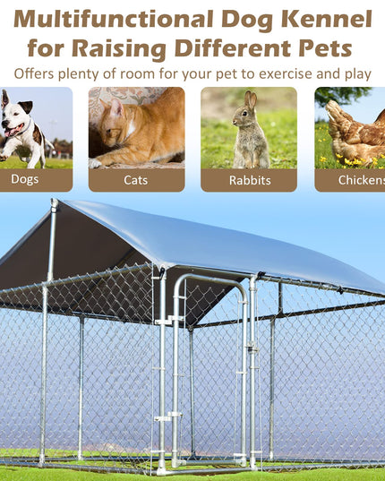 Giantex Outdoor Dog Kennel with Roof, 7.5ft Dog Fence with Door and Waterproof Cover