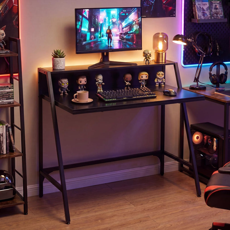 Giantex 31.5" Small Industrial Writing Desk with Raised Storage Shelf & Heavy-Duty Metal Frame