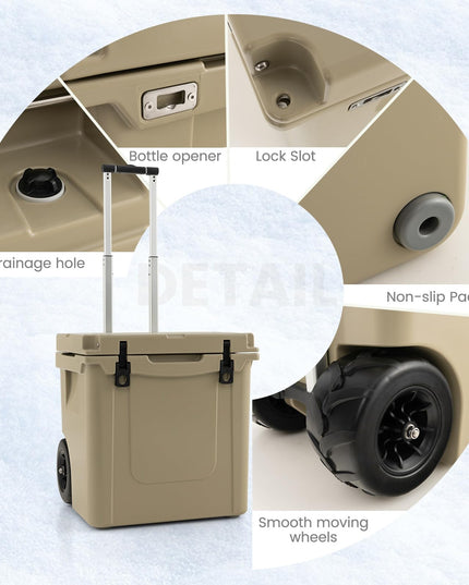 Giantex Cooler with Wheels, 45 Quart Rolling Cooler with All Terrain Wheels