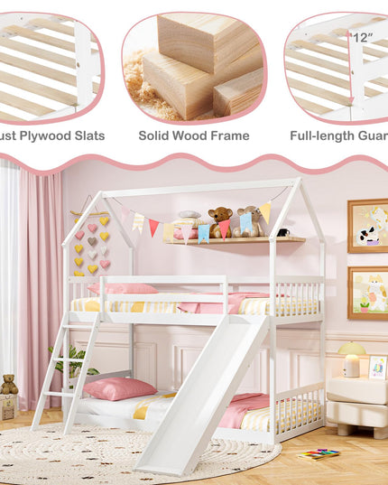 Giantex Wood Kids Bunk Bed with Slide & Ladder