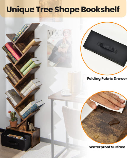 Giantex Tree Bookshelf with Drawer, 10 Shelf Space Saving