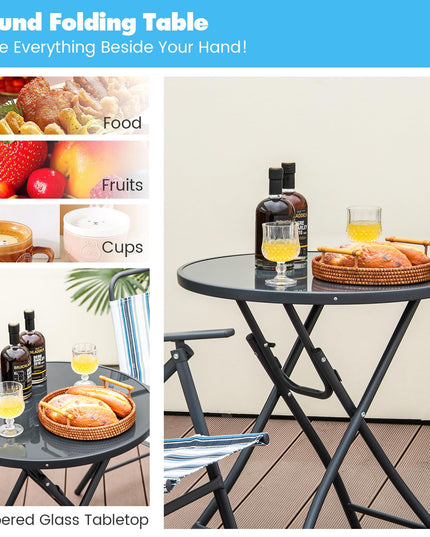 Giantex 3 Pcs Patio Bistro Set, Folding Table and Chairs Set