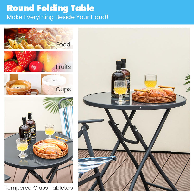 Giantex 3 Pcs Patio Bistro Set, Folding Table and Chairs Set