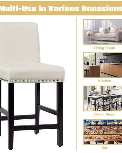 Giantex Upholstered Counter Height Bar Stools w/ Rubber Wood Legs, Breathable Linen Fabric