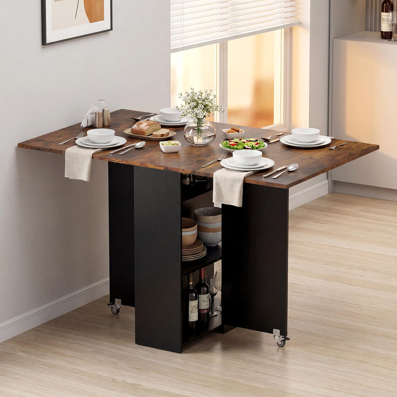 Table à manger pliante Giantex 47,5 po avec étagère de rangement à 2 niveaux et tiroir