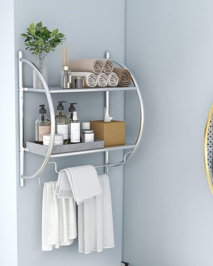 Giantex Bathroom Shelf with Towel Rack - 2 Tier Rustproof Over The Toilet Storage Shelf