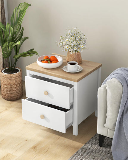 Giantex Night Stand with 2 Drawers, Farmhouse Bedside Table with Cute Round Knobs