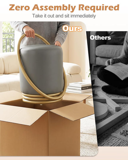 Giantex Modern Round Upholstered Vanity Stool with Gold Halo Metal Accent
