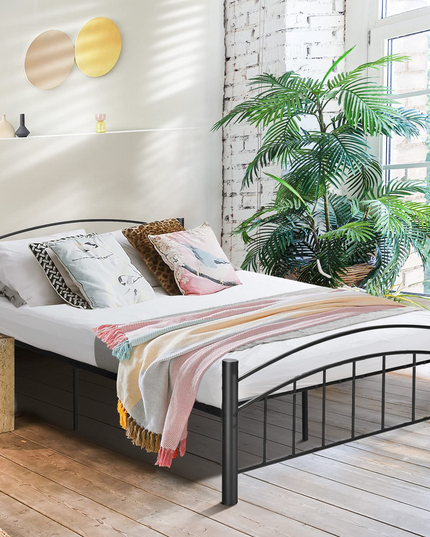 Black Modern Platform Bed with Headboard and Footboard | Metal Bed Frame