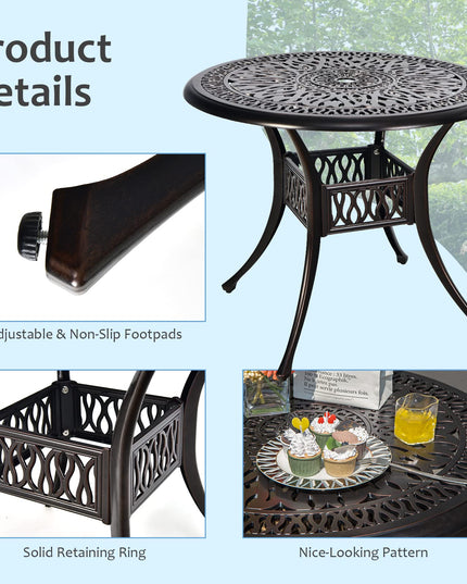 Giantex Ensemble bistrot de jardin 3 pièces, en aluminium moulé, table de jardin ronde avec trou pour parasol, 2 chaises de jardin