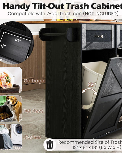 Giantex Kitchen Island Cart with Hidden Tilt Out Trash Can Cabinet, Drop Leaf, 2 Drawers, Towel Rack