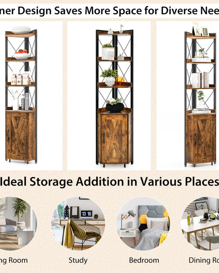 Giantex 4-Tier Corner Shelf with Cabinet - 71" Tall Free Standing Storage Shelves Rack Plant Stand