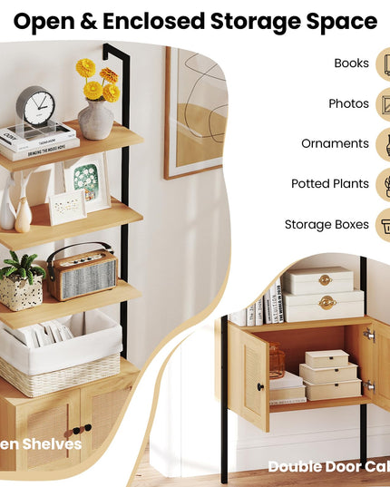 Giantex 5 Tier Ladder Bookcase with Rattan Cabinet